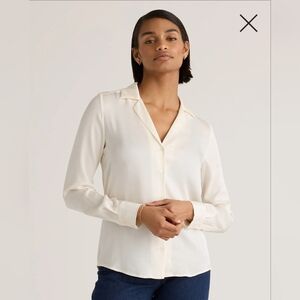 NWT! Quince Washable Stretch Silk Ivory Notch Collar Blouse! Sz. L! (H4)
